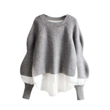 Women Pullover Sweater Fake Two Pieces Fashion Sweater