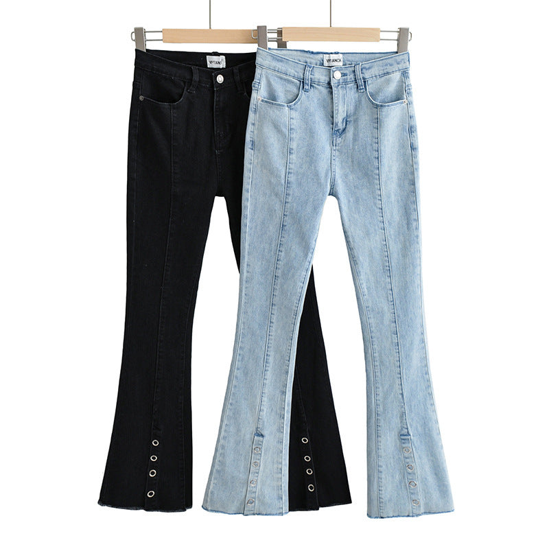 Women Jeans Hot Girl Slim Fit Stretch Split Bell-Bottom Pants