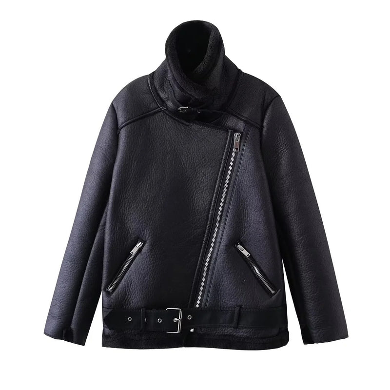 Women Cotton Coat Lamb Wool Thickened Warm Leather Coat
