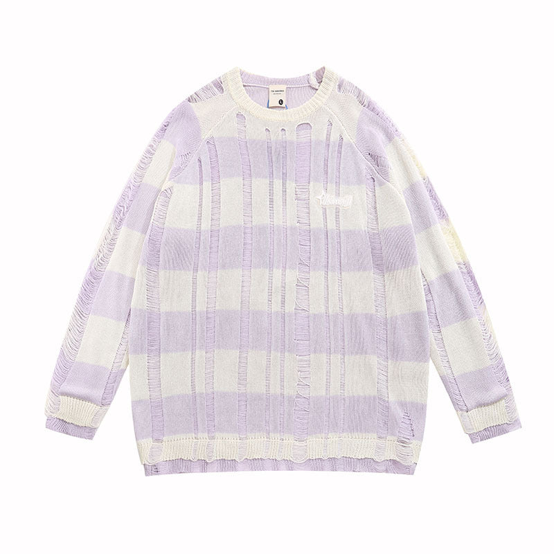 Women Sweater Knitted Top Thin Striped Contrast Color