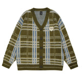 Men Sweater Striped Plaid V-neck Cardigan Sweater