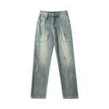 Men Jeans Retro Style Personality Design Stitching Loose Casual