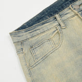 Men Jeans Vintage Yellow Mud Zipper Slit Loose