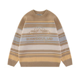 Men Sweater Striped round Neck Sweater Loose
