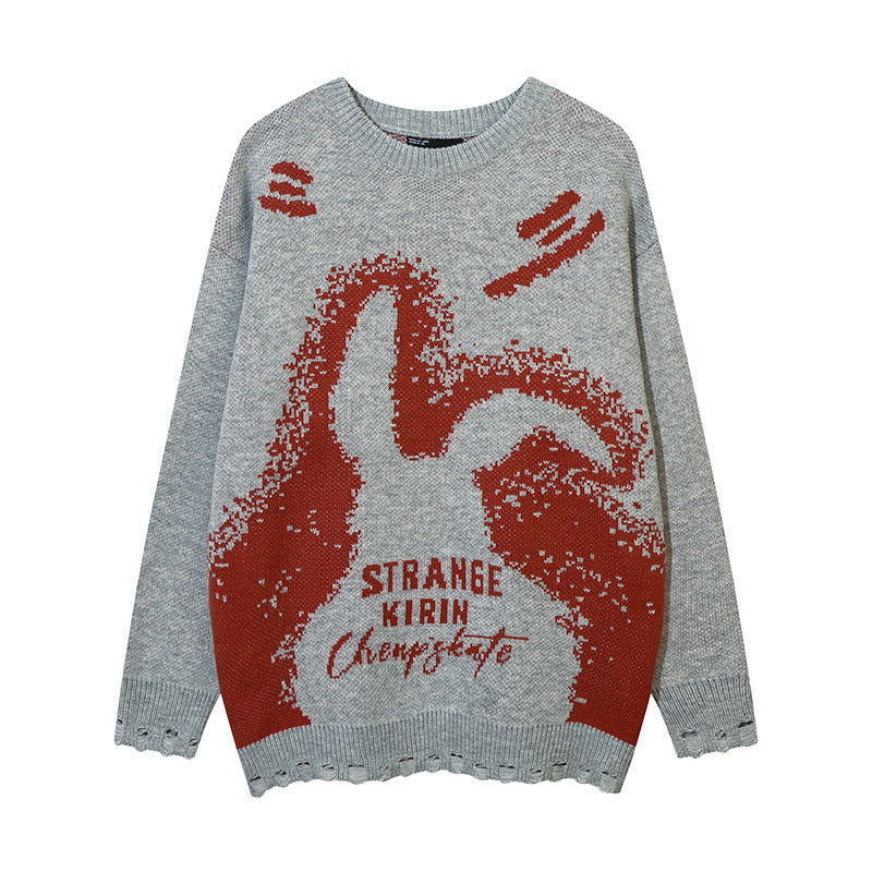 Women Sweater Bunny Graffiti Oversize Knitwear Vintage