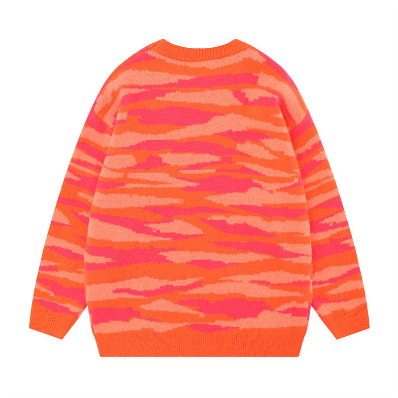 Men Sweater Camouflage Crew Neck Casual Sweater Butterfly Jacquard