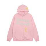 Men Fleece Lined Hoodie Foam Star Letters Hooded Sweater Boys Autumn and Winter Zipper Coat