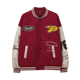 Women Jackets Vintage Flocking Embroidered Baseball Uniform PU Leather Jacket