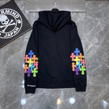 CHH Chrome Heart Hoodie Crowe Double Arm Embroidered Colored Cross Group Leather Zip Sweater