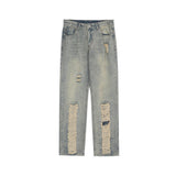 Men Jeans Ripped Distressed Loose Casual Retro