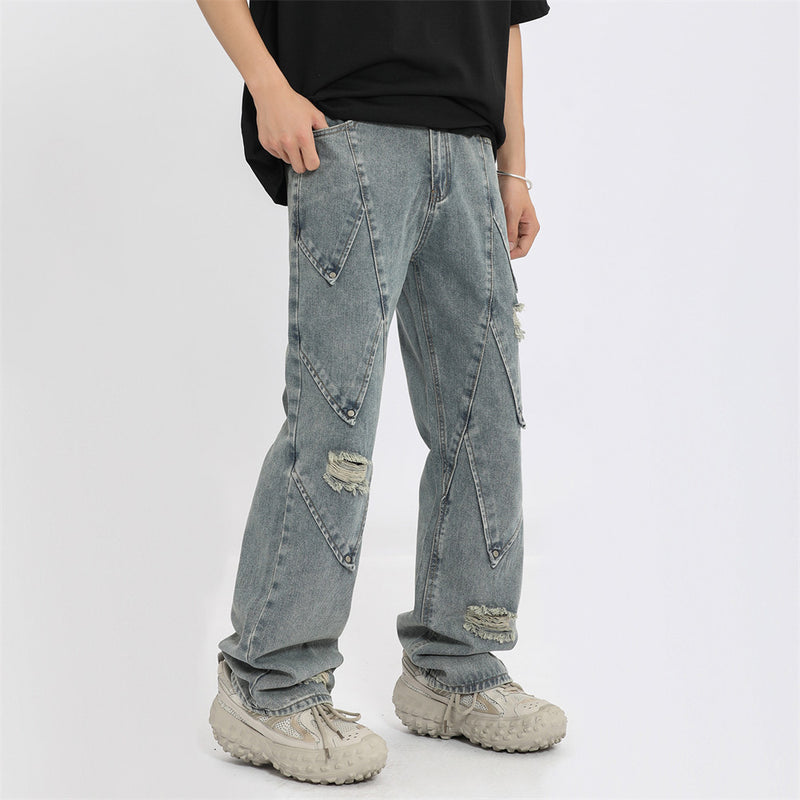 Men Jeans Hole Personalized Punk Design Stitching