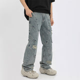 Men Jeans Hole Personalized Punk Design Stitching
