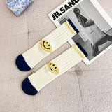 Kapital Sock Hitian Hehong Heel Smiley Face Socks Ins Trendy Street Mid-Calf Autumn and Winter Wool Thick Thread Knitted Socks