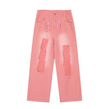 Men Jeans Ripped Drawstring Loose