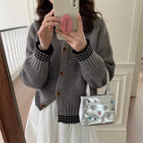 Women Knitted Cardigan Retro College Style Loose