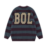 Men Sweater Stripes Jacquard and Fleece Lining Sweater Loose