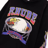 Rhude Hoodie Alphabet Eagle Flame Sleeve Hooded Sweater