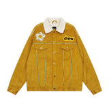 Unisex Denim Jacket Drew Embroidered Warm Lamb Fleece Denim Jacket