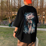 Men T Shirt Summer Cross Heavy Cotton Loose