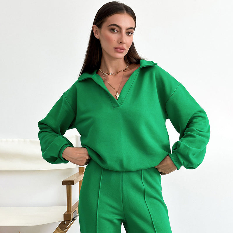 Women Co-Ords Knitted V-neck Brushed Hoody