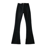 Women Jeans Bell-Bottom Pants Patchwork Slit Denim Trousers