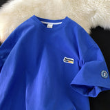 Men T Shirt Summer Loose Klein Blue