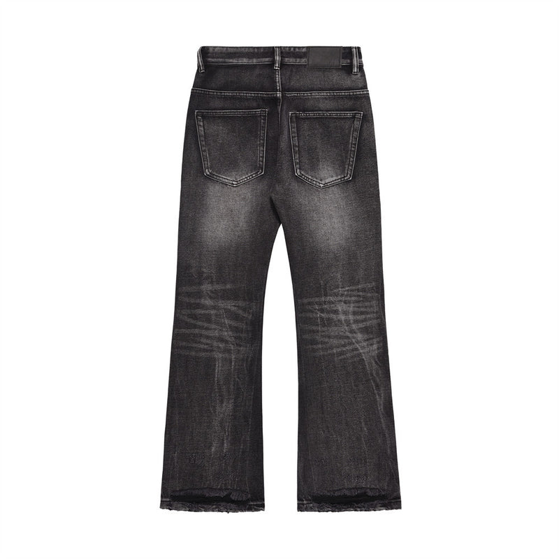 Men Jeans Worn out Retro Tattered Jeans Loose Flared Pants