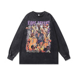 Mens Vintage Long Sleeve Shirt Printed Washed Long Sleeve T-Shirt