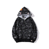 Bathing Ape Hoodie Luminous Starry Sky Two-Hat Cardigan Zipper Velvet Shark