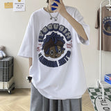 Men T Shirt All-Match Cartoon Printed Loose