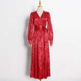 Betty Draper Valentine 'S Day Dress Satin Long Big Hem Dress Autumn Printed Dress