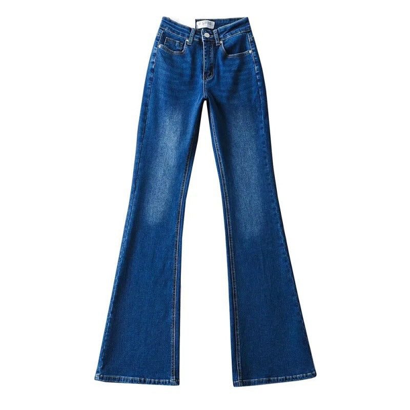 Women Jeans Bell-Bottom Pants Pocket Small Man