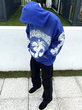 HS Hoodie Retro Distressed Graffiti Loose Fleece-lined