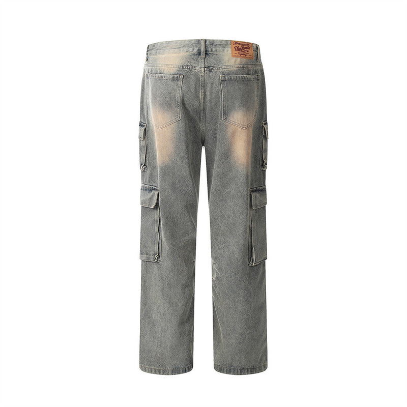 Men Jeans Multi-Pocket Loose Retro