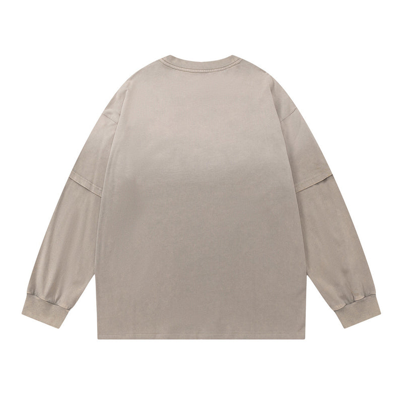 Men Long Sleeve T-Shirt Gradient Washed Old Pure Cotton