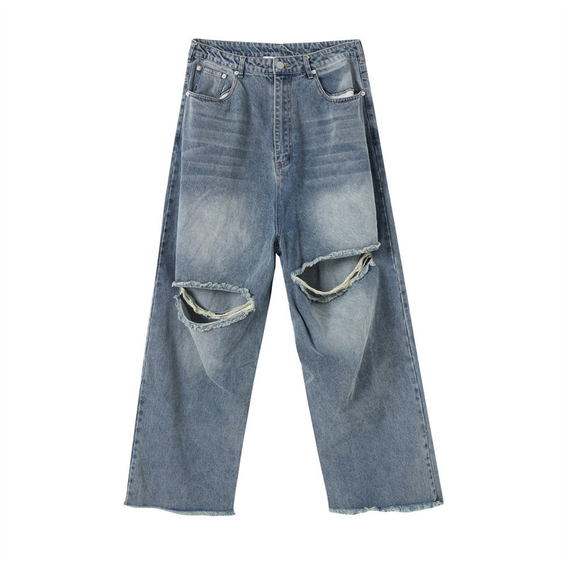 Men Jeans Cut Ripped Frayed Hem All-Matching