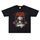 Rock Star T Shirt Metal Rock Band Nine Inch Nails Band T-shirt Short Sleeve Washed Distressed