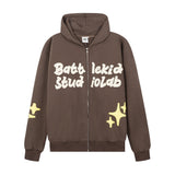 Men Fleece Lined Hoodie English Letter Hooded Sweater Men's Loose Hooded Cardigan Autumn and Winter