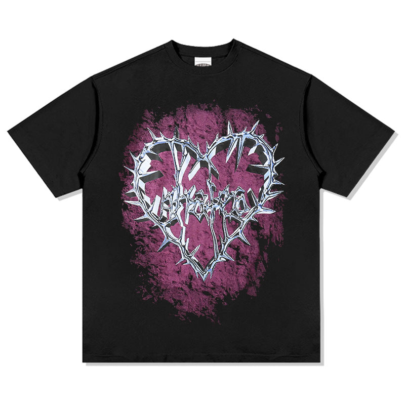 Unisex T Shirt Spiny Heart Print Short Sleeve
