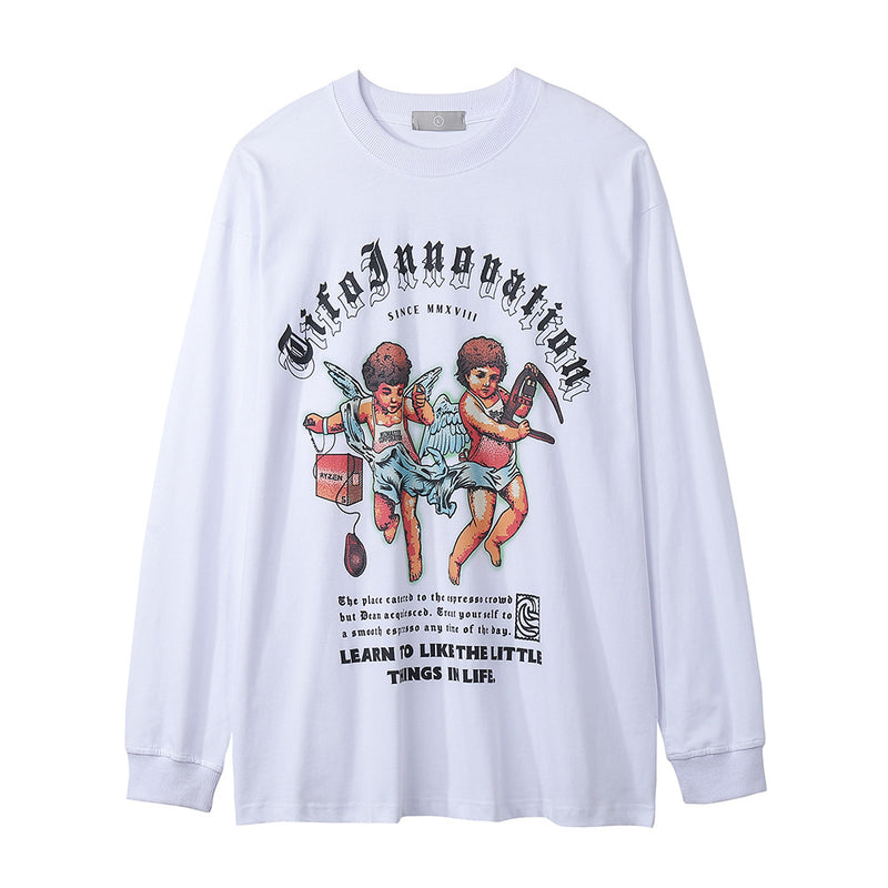 Men Long Sleeve T-Shirt Spoof Fun Little Angel Print Casual