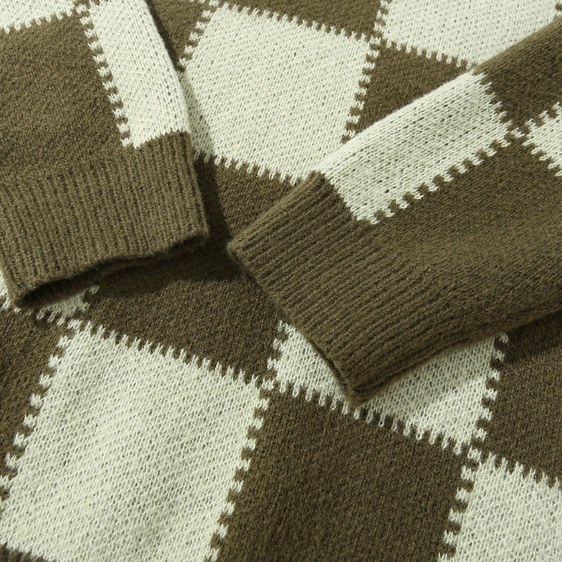 Men Sweater Chessboard Plaid Brocade Sweater