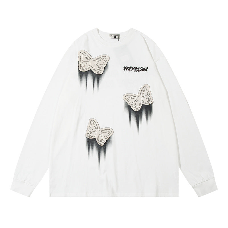 Men Long Sleeve T-Shirt Butterfly Patch Decoration Cotton