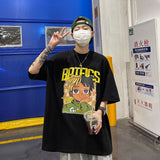 Men T Shirt Cartoon Print Summer Loose All-Matching