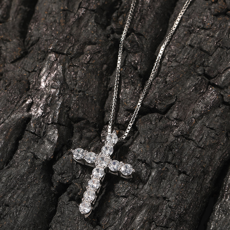 Jewelry Sterling Silver Zircon Full Diamond Cross Necklace Crosses Spectrum Royalty