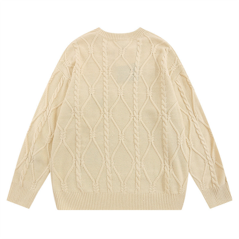 Men Sweater Starfish Paste Cloth Embroidery Crew Neck Sweater