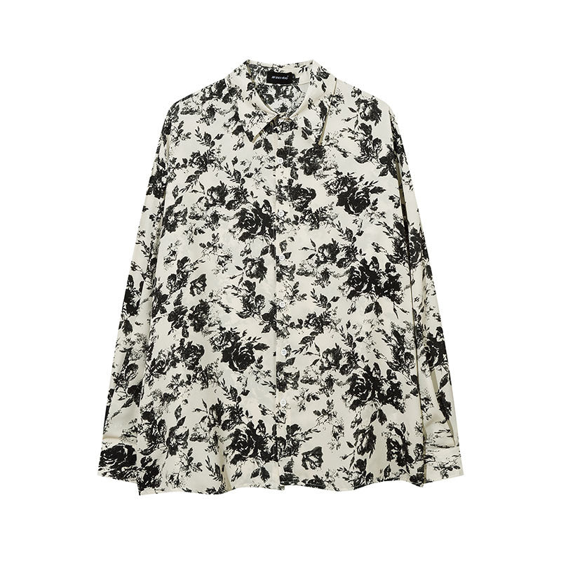 Long Sleeved Shirt Floral Print Full Loose Retro