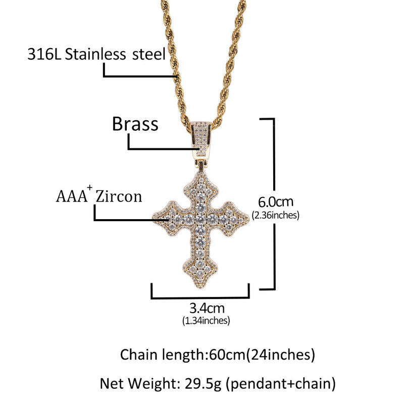 Jewelry Zircon Cross Pendant Necklace Vintage Hip Hop Necklace Crosses Spectrum Royalty