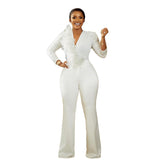 Women Co-Ords V-neck Long Sleeve plus Size Jumpsuit