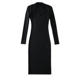 Women Dresses Fashion Fake Two Pieces Long Sleeve Stretch Dress