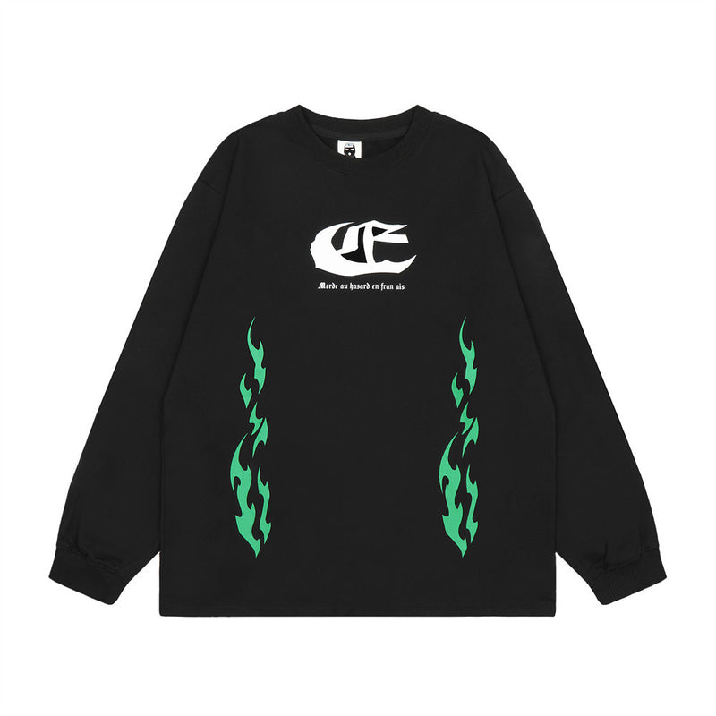 Men Long Sleeve T-Shirt Hip Hop Flame Personalized Printing